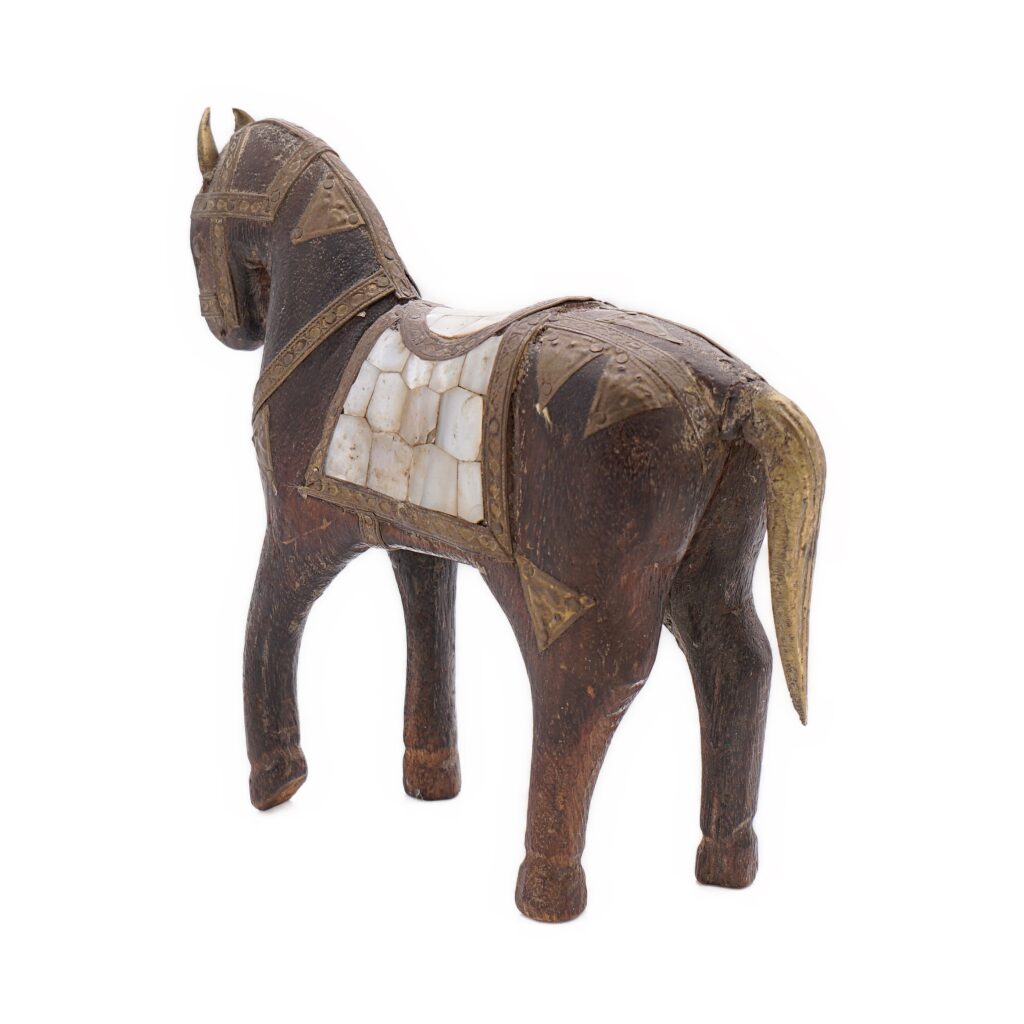 Pferdefigur Skulptur aus Echtholz mit Perlmutt - Indien