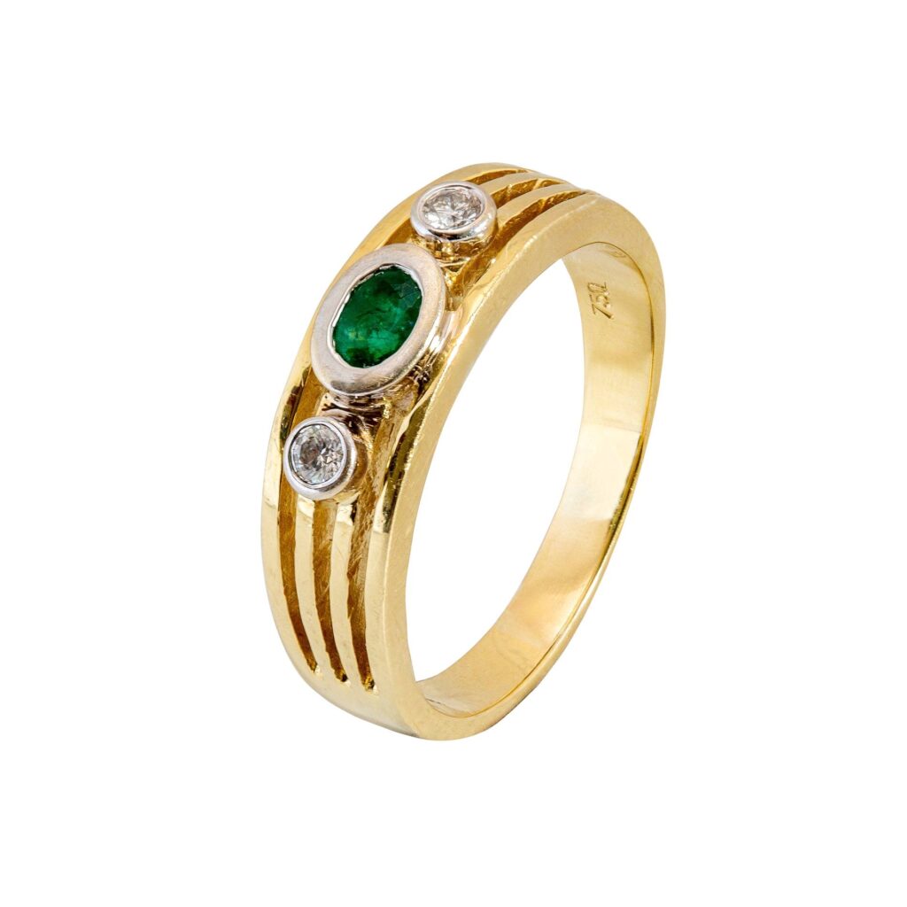 Gelbgold Ring mit Smaragd und Diamanten 18kt 750 Gold