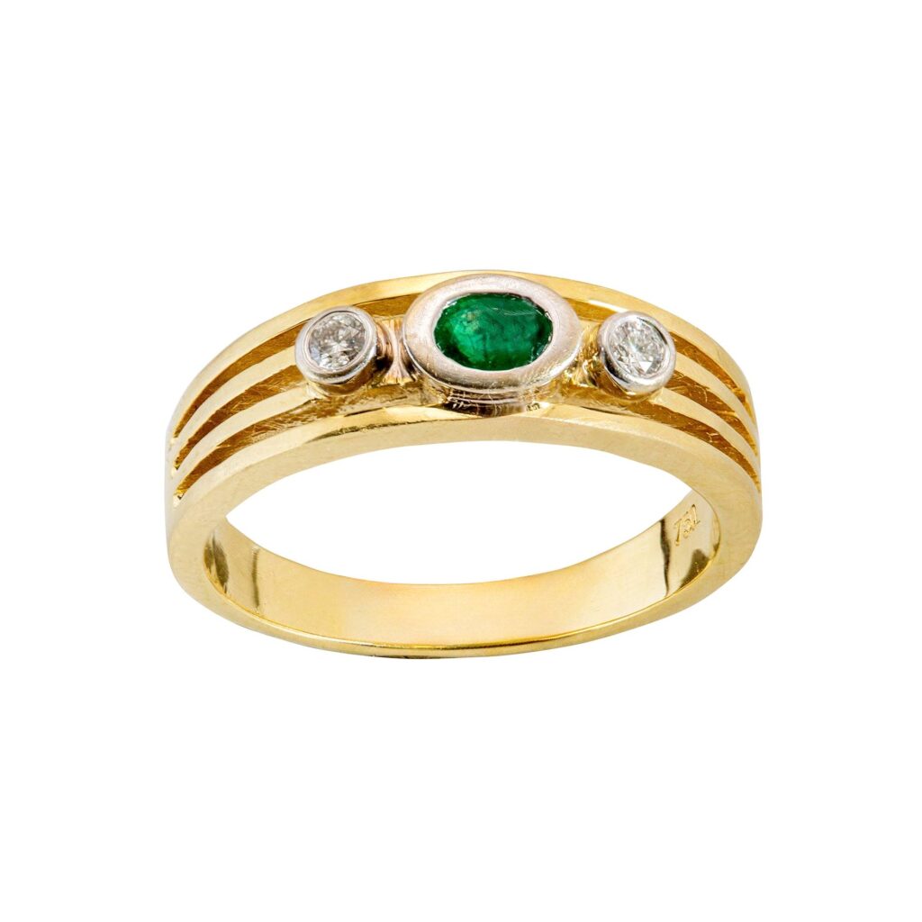 Gelbgold Ring mit Smaragd und Diamanten 18kt 750 Gold