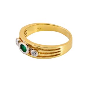 Gelbgold Ring mit Smaragd und Diamanten 18kt 750 Gold