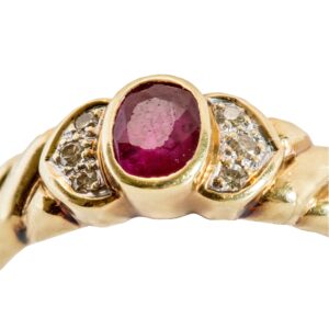 Gelbgold Ring mit Rubin und Diamanten 14kt 585 Gold