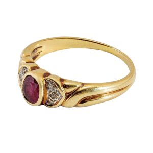 Gelbgold Ring mit Rubin und Diamanten 14kt 585 Gold