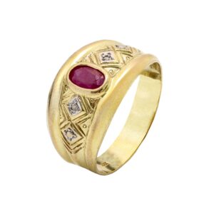 Gelbgold Ring mit Rubin und Diamanten 8kt 333 Gold