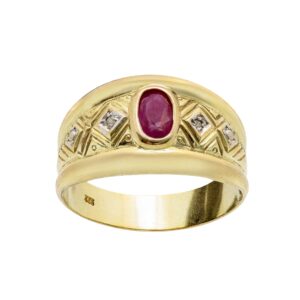 Gelbgold Ring mit Rubin und Diamanten 8kt 333 Gold