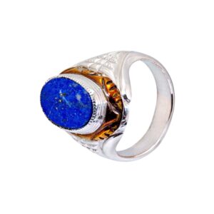 Silber Ring mit Lapislazuli, gefasst in Gelbgold