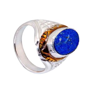 Silber Ring mit Lapislazuli, gefasst in Gelbgold