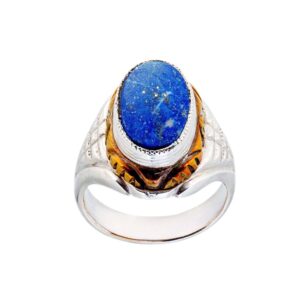 Silber Ring mit Lapislazuli, gefasst in Gelbgold