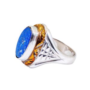 Silber Ring mit Lapislazuli, gefasst in Gelbgold