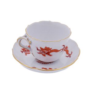 Mokkagedeck Tasse & Untertasse Reicher Roter Drache - Porzellanmanufaktur Meissen