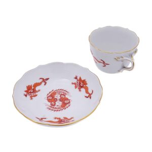 Mokkagedeck Tasse & Untertasse Reicher Roter Drache - Porzellanmanufaktur Meissen