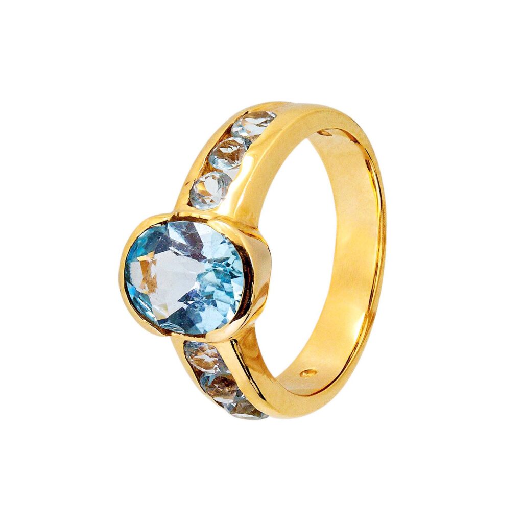 Gelbgold Ring Blautopas 14kt 585 Gold