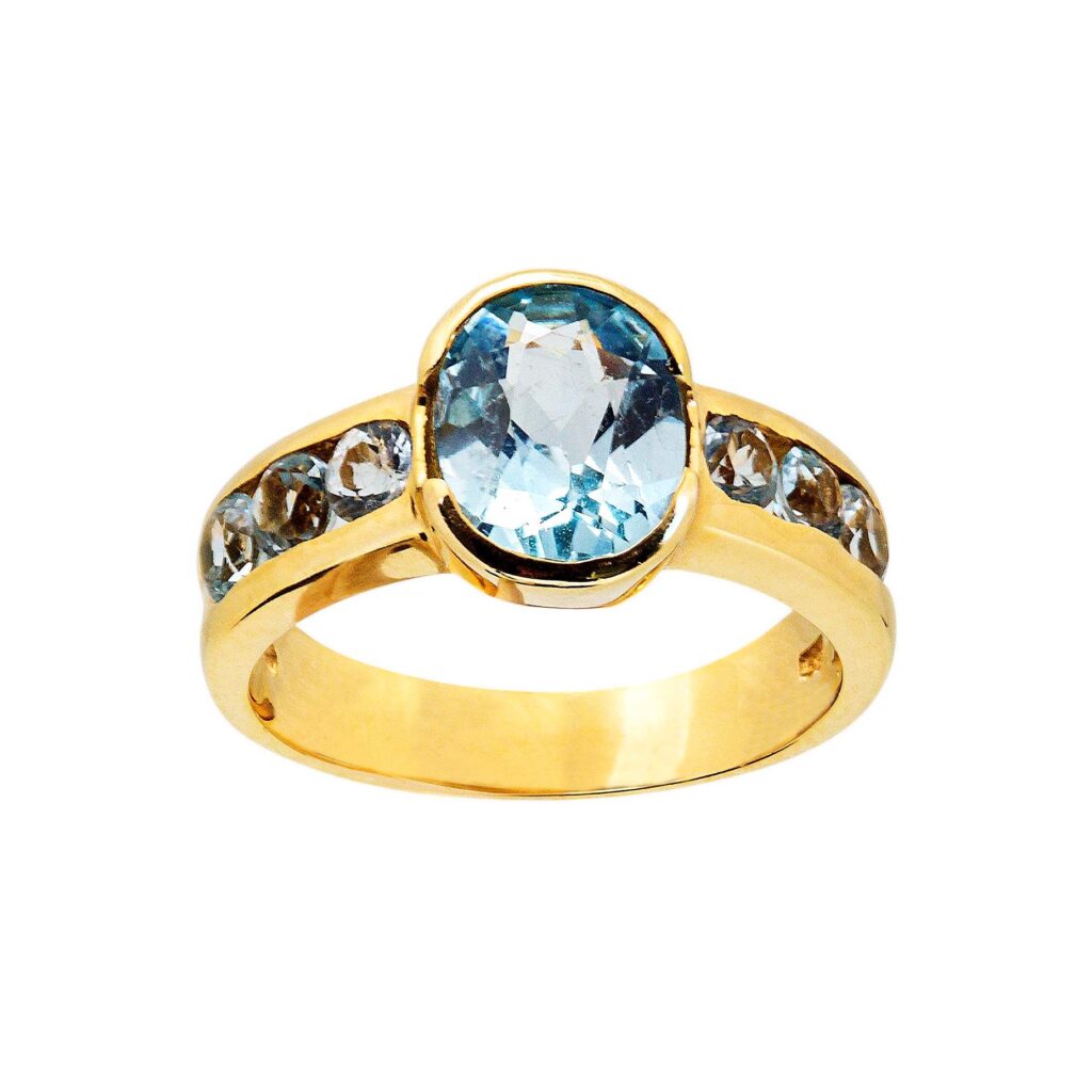 Gelbgold Ring Blautopas 14kt 585 Gold