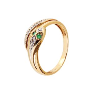 Gelbgold Schlangenring Smaragde & Diamanten 14kt 585 Gold