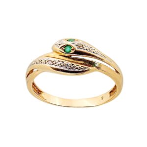 Gelbgold Schlangenring Smaragde & Diamanten 14kt 585 Gold