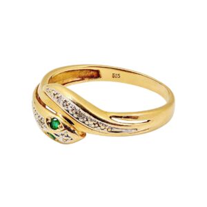 Gelbgold Schlangenring Smaragde & Diamanten 14kt 585 Gold