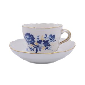 Mokkagedeck Tasse & Untertasse Blaue Blume mit Insektenmalerei - Porzellanmanufaktur Meissen