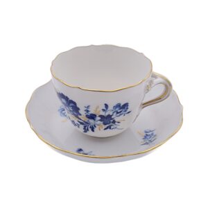 Mokkagedeck Tasse & Untertasse Blaue Blume mit Insektenmalerei - Porzellanmanufaktur Meissen