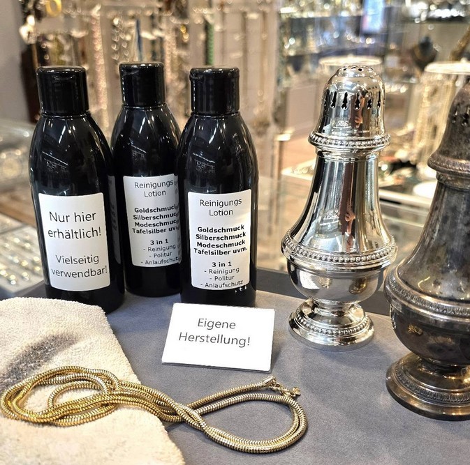 Unsere Reinigungs & Pflegelotion für alle Materialien! Gold & Silberschmuck, Tafelsilber, Besteck