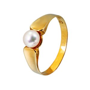 Gelbgold Ring mit echter Perle 14kt 585 Gold