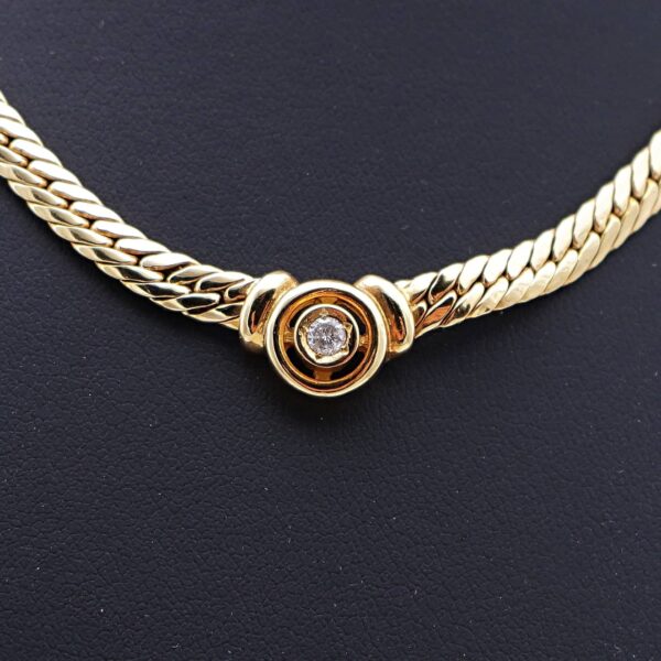 Flachpanzer Collier mit Brilliant in 585 14kt Gelbgold