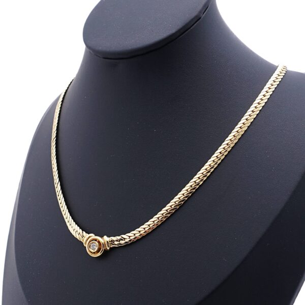 Flachpanzer Collier mit Brilliant in 585 14kt Gelbgold
