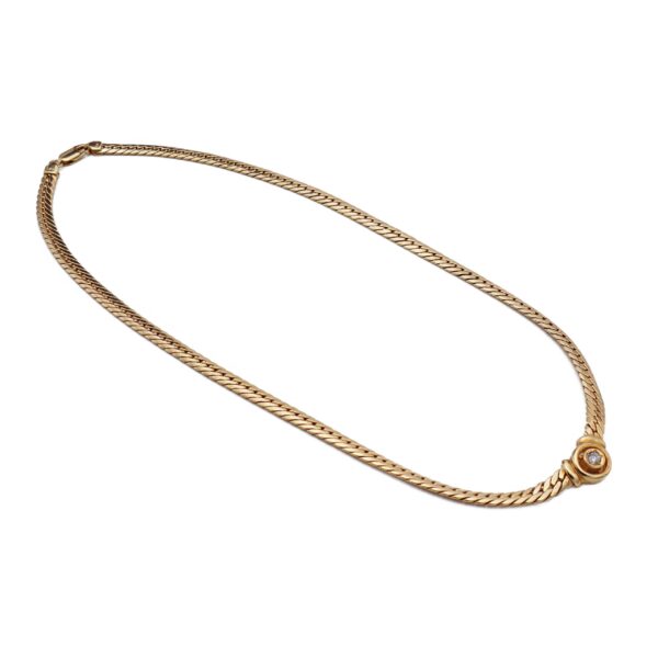 Flachpanzer Collier mit Brilliant in 585 14kt Gelbgold