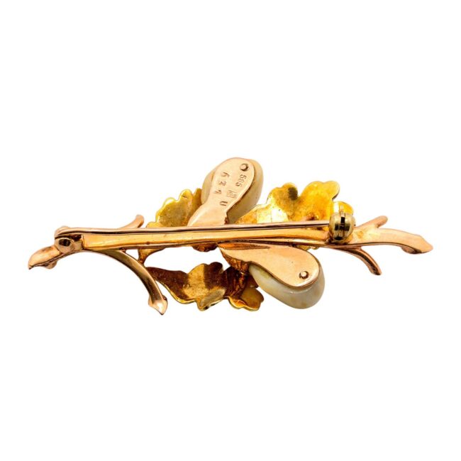 Wunderbare Grandel Brosche 14kt 585 Gelbgold & Rotgold