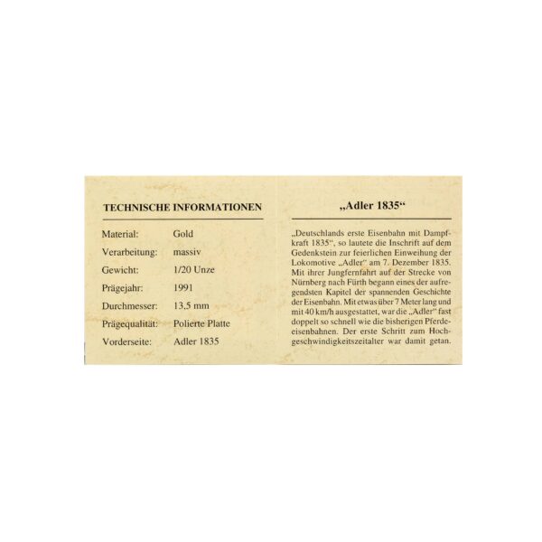 Goldmünze 585 Gold - "Adler 1835" - Bayerisches Münzkontor