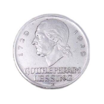 5 Reichsmark 1929 „Gotthold Ephraim Lessing“ – Prägestätte E (Muldenhütten)