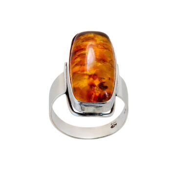 Silberring mit Bernstein Kissen-Cabochon - Fischland
