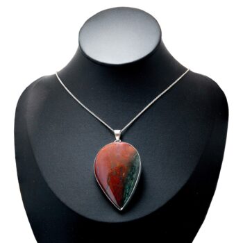 Großer Blutjaspis Anhänger 925 Sterlingsilber + Silberkette
