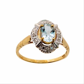 Gelbgold Aquamarin Ring mit Diamanten 8kt 333 Gold
