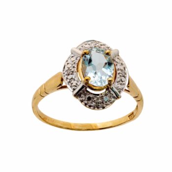 Gelbgold Aquamarin Ring mit Diamanten 8kt 333 Gold