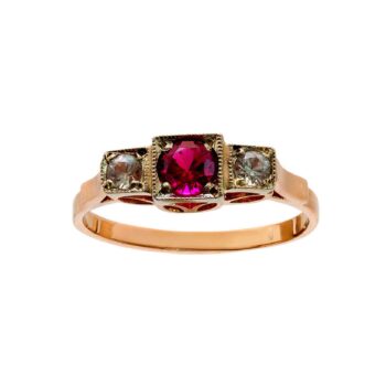 Antiker Roségold Rubinring mit Weißem Spinell 14kt 585 Gold