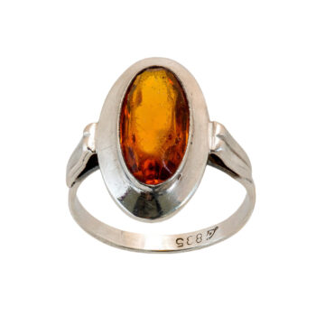 Silberring mit ovalem bernsteinfarbenem Glasstein – Vintage-Stil