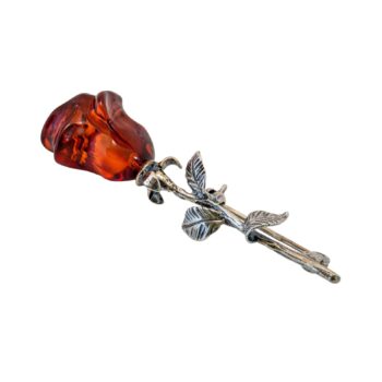 Cognac Bernstein Brosche Rose 925er Sterlingsilber
