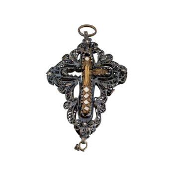 Rosenkranz Silberkreuz mit Holzeinlegearbeit & Perlmutt