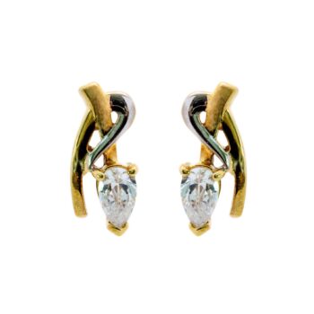 Zirkonia Ohrringe Bicolor Gelbgold & Weißgold 14kt 585 Gold