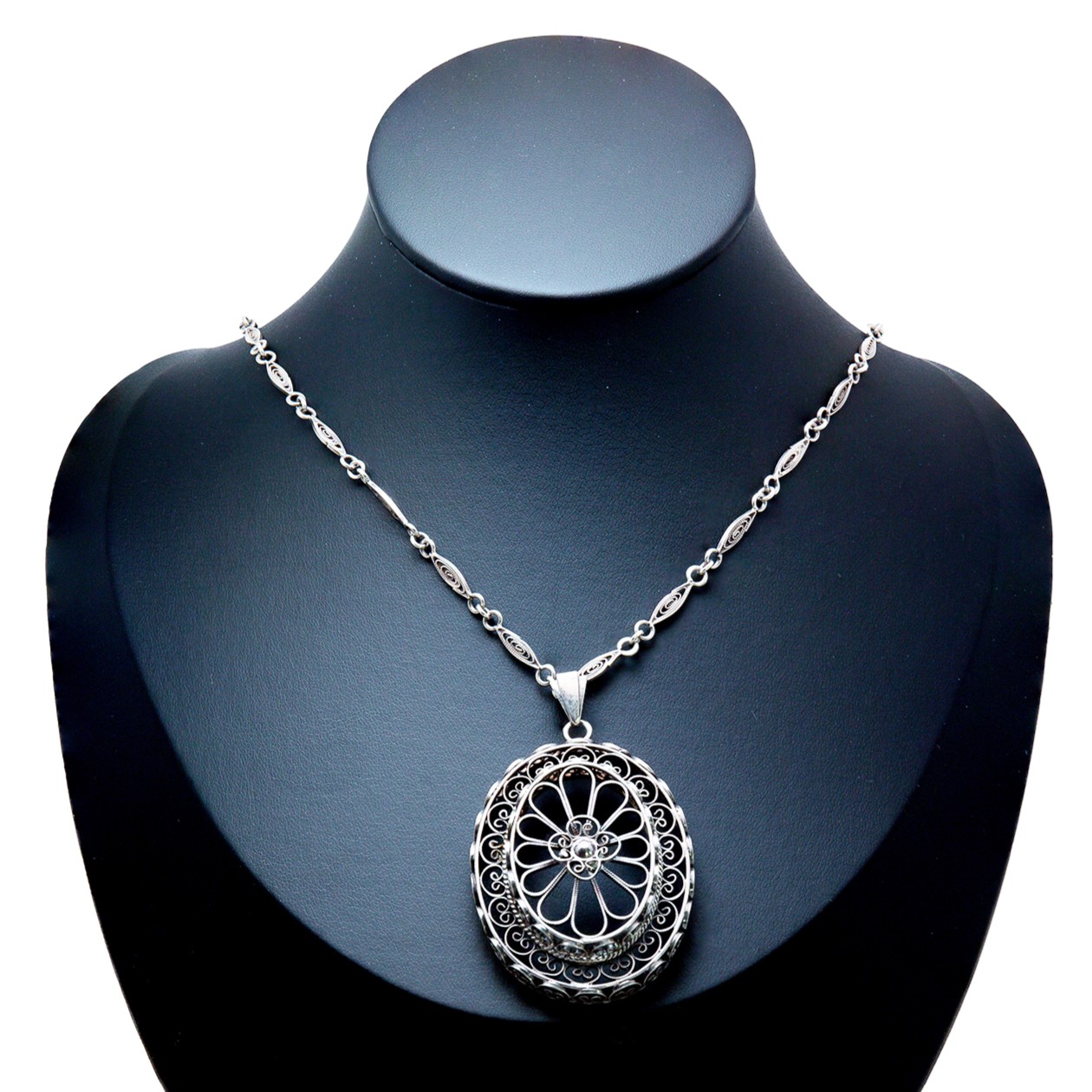 Wunderschöne Filigran Silberkette + großer Silberanhänger 835 Silber