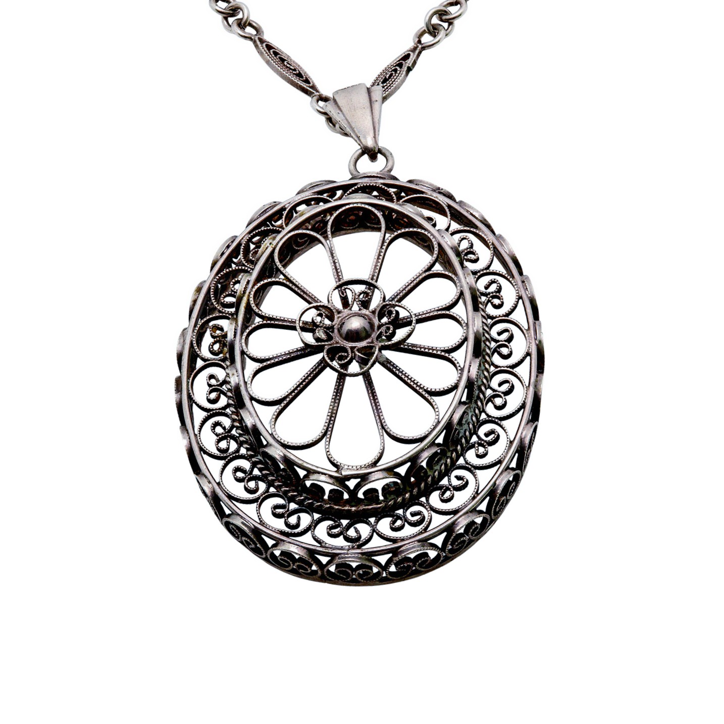Wunderschöne Filigran Silberkette + großer Silberanhänger 835 Silber