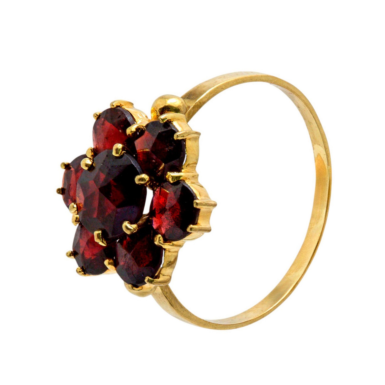 Gelbgold Granatring Blütenform 8kt 333 Gold