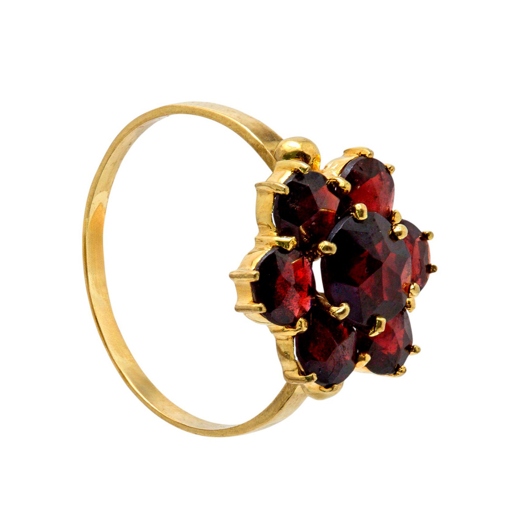 Gelbgold Granatring Blütenform 8kt 333 Gold