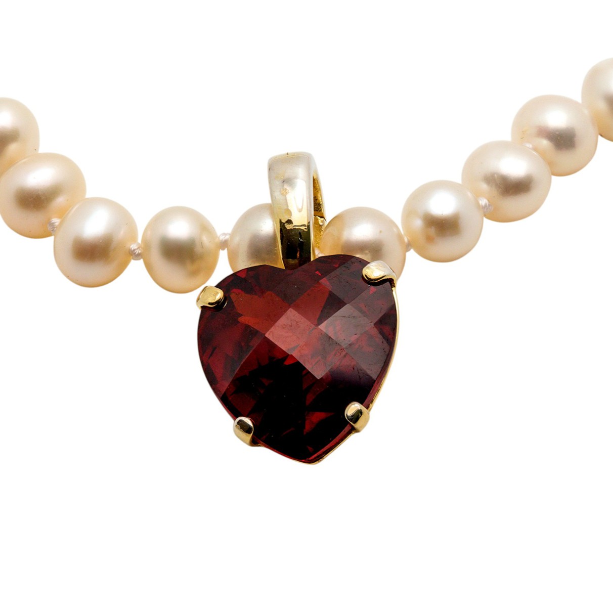 Romantische Perlenkette mit rotem Herzanhänger 925er Silber vergoldet