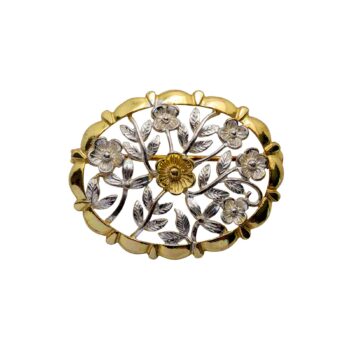Filigrane teilvergoldete Blumenbrosche aus 800er Silber
