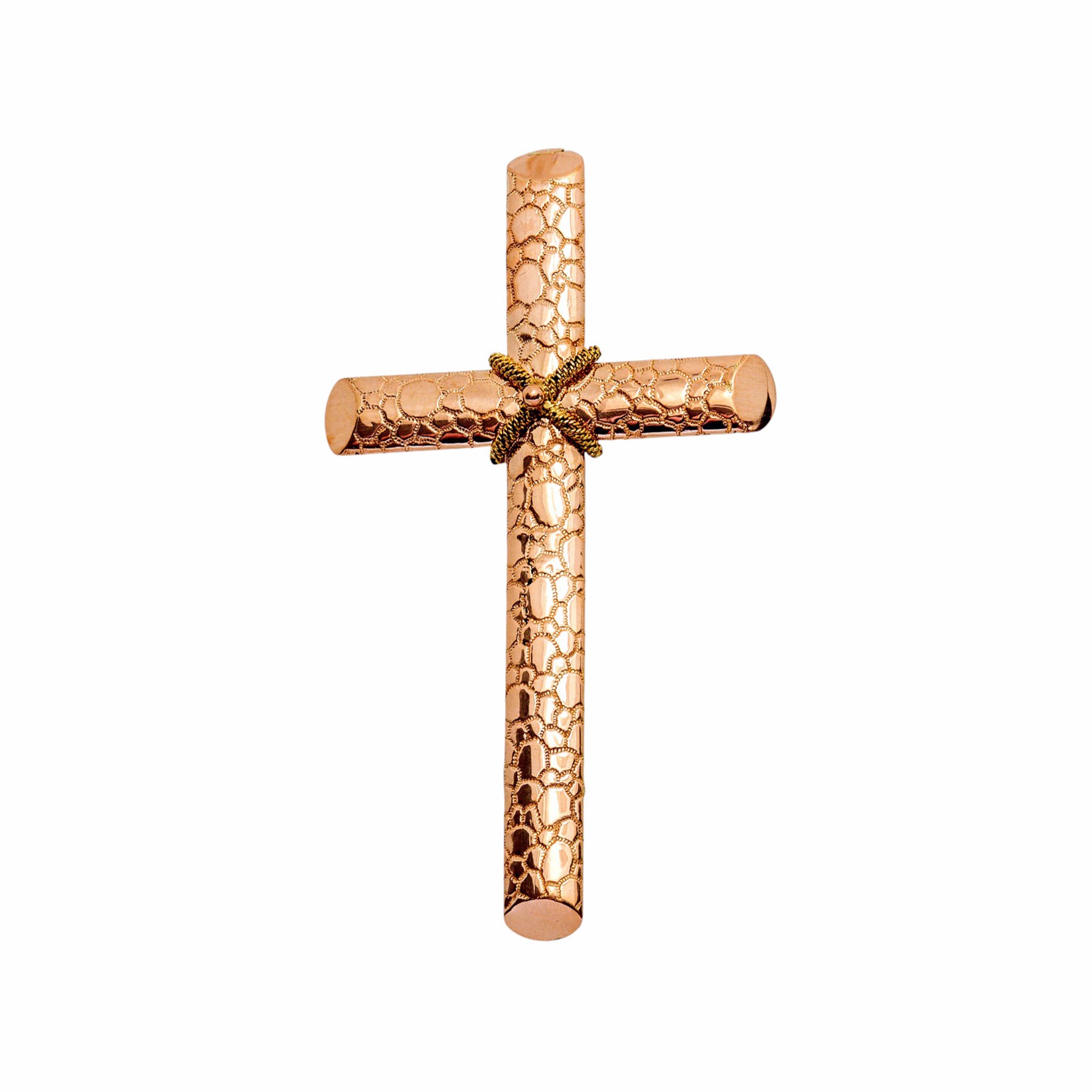 Großes antikes Kreuz aus 14kt 585 Roségold mit Gelbgold Kreuzband