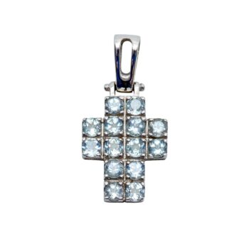 Eisblauer Aquamarin Weißgold Kreuzanhänger 14kt 585 Gold