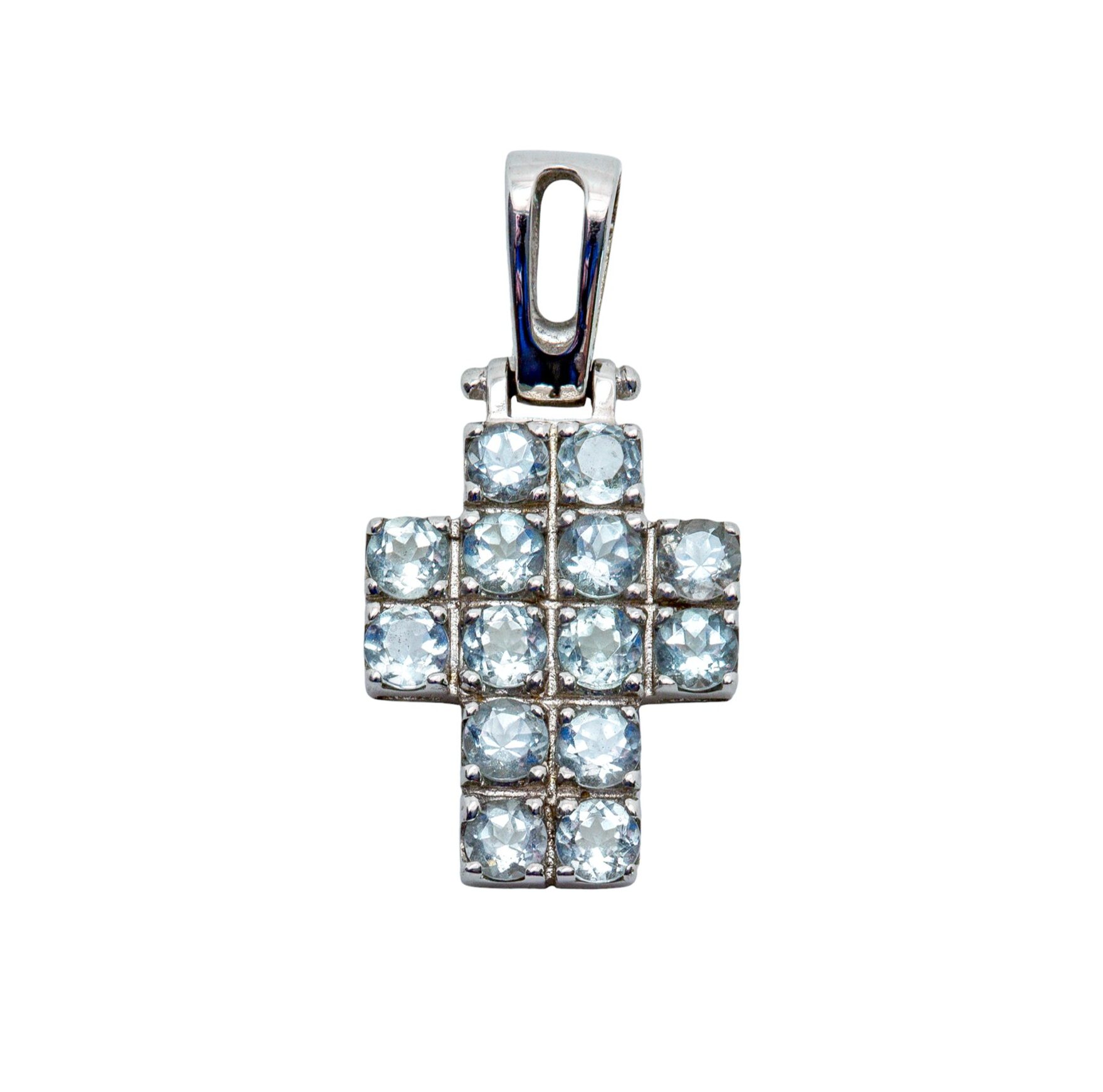 Eisblauer Aquamarin Weißgold Kreuzanhänger 14kt 585 Gold