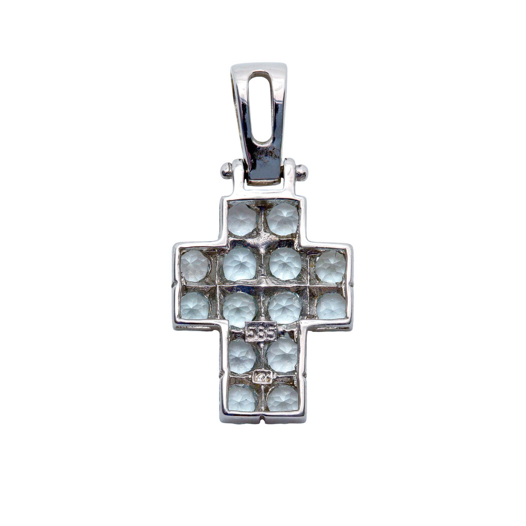 Eisblauer Aquamarin Weißgold Kreuzanhänger 14kt 585 Gold