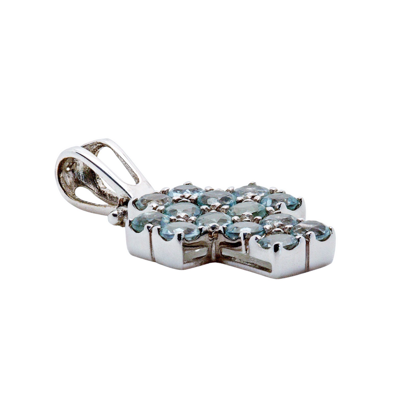 Eisblauer Aquamarin Weißgold Kreuzanhänger 14kt 585 Gold