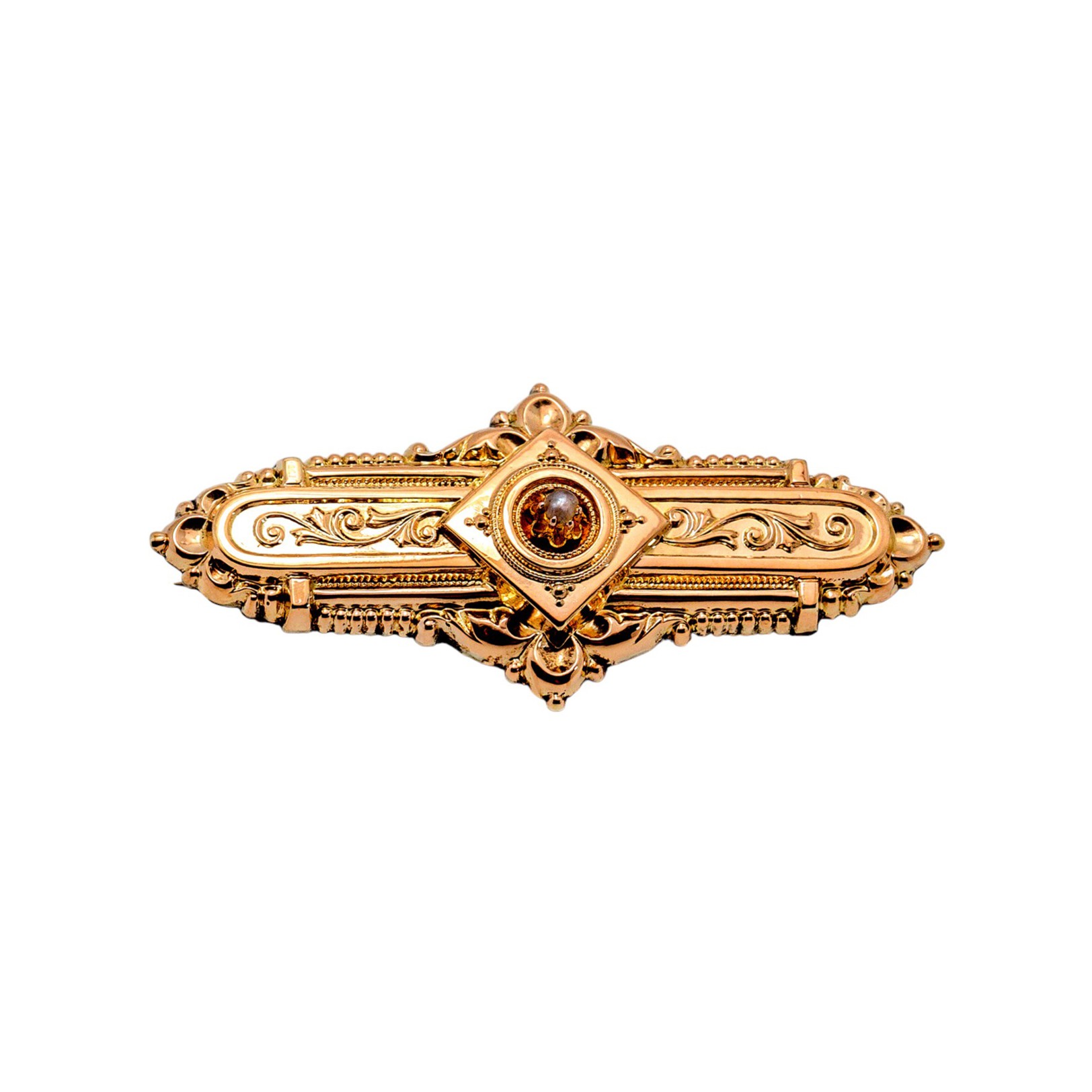 Historische Biedermeier Schaumgold Brosche mit Saatperle um 1850